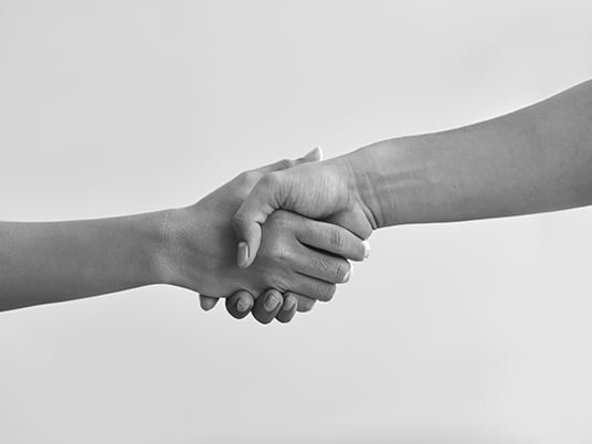Close-up image of man and woman shaking hands